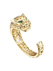 Rachel Glauber 14k Gold Plated with Emerald Cubic Zirconia Jaguar Open Cuff Bangle Bracelet - Green