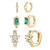 Rachel Glauber 14k Gold Plated with Emerald & Diamond Cubic Zirconia Halo Star 3-Piece Hoop Earrings Set - Green