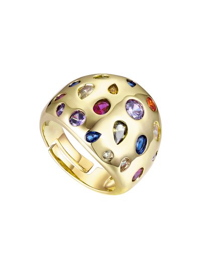 Rachel Glauber Rachel Glauber 14k Gold Plated with Rainbow Gemstone Cubic Zirconia Diamond Dome Ring product