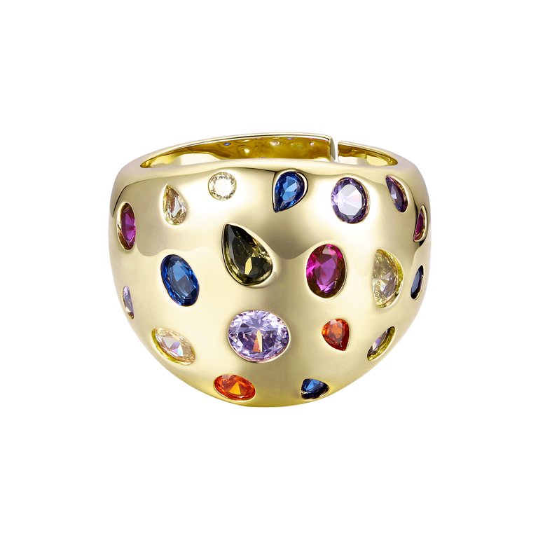 Rachel Glauber 14k Gold Plated with Rainbow Gemstone Cubic Zirconia Diamond Dome Ring