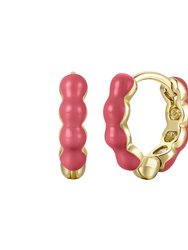 Rachel Glauber Children's 14k Gold Plated with Magenta-Red Enamel Inlay Bubble Hoop Earrings - Coral