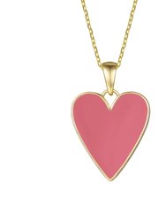 Rachel Glauber Children's 14k Gold Plated with Rich Magenta Enamel Elongated Heart Pendant Necklace - Orange