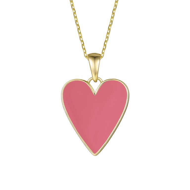 Rachel Glauber Children's 14k Gold Plated with Rich Magenta Enamel Elongated Heart Pendant Necklace - Orange