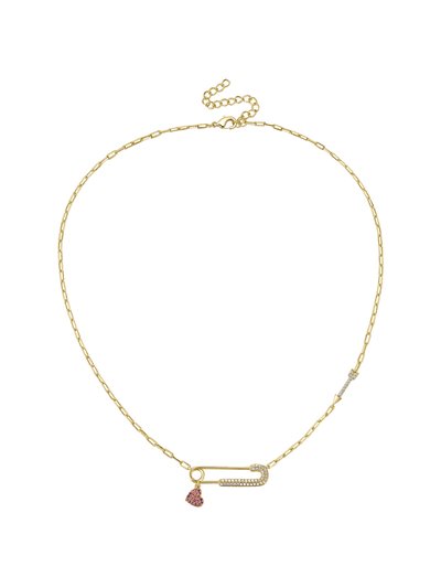 Rachel Glauber Rachel Glauber Children's 14k Gold Plated with Ruby & Diamond Cubic Zirconia Heart Charm Dangle Paperclip Adjustable Length Necklace product