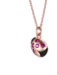 Rachel Glauber Children's 18k Rose Gold Plated with Ruby & Black Diamond Cubic Zirconia Ladybug Pendant Necklace