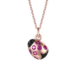 Rachel Glauber Children's 18k Rose Gold Plated with Ruby & Black Diamond Cubic Zirconia Ladybug Pendant Necklace - Rose