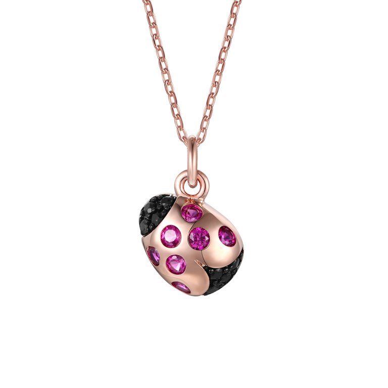 Rachel Glauber Children's 18k Rose Gold Plated with Ruby & Black Diamond Cubic Zirconia Ladybug Pendant Necklace - Rose