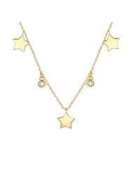Rachel Glauber Kids 14k Gold Plated with Diamond Cubic Zirconia Droplets & Star Charm Station Necklace - Gold