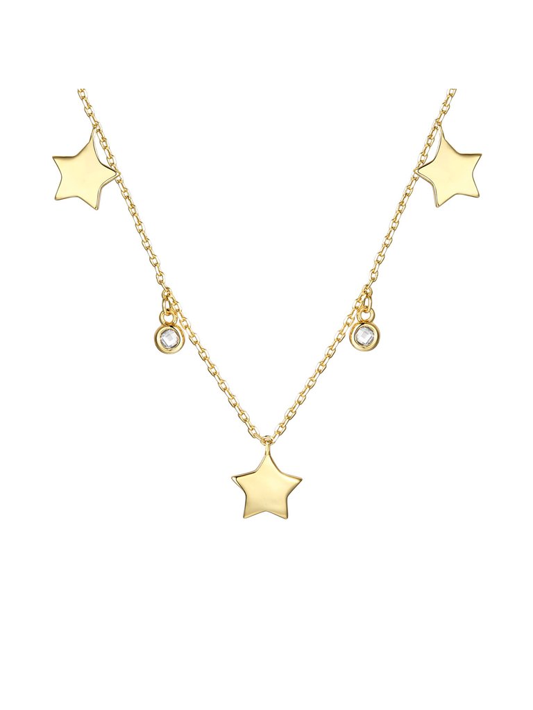 Rachel Glauber Kids 14k Gold Plated with Diamond Cubic Zirconia Droplets & Star Charm Station Necklace - Gold