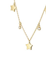 Rachel Glauber Kids 14k Gold Plated with Diamond Cubic Zirconia Droplets & Star Charm Station Necklace