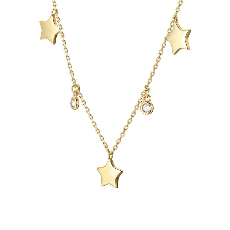 Rachel Glauber Kids 14k Gold Plated with Diamond Cubic Zirconia Droplets & Star Charm Station Necklace