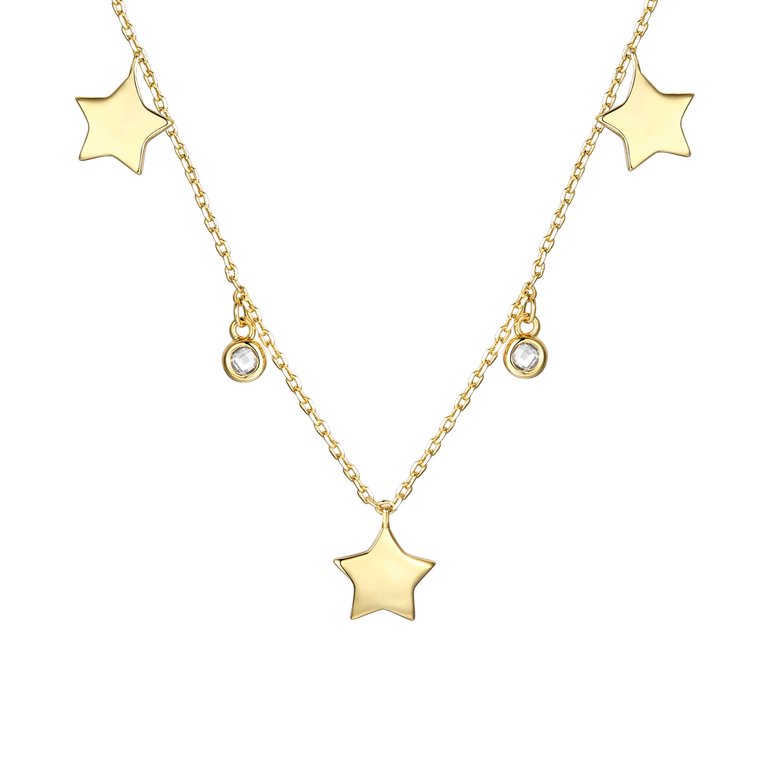 Rachel Glauber Kids 14k Gold Plated with Diamond Cubic Zirconia Droplets & Star Charm Station Necklace - Gold