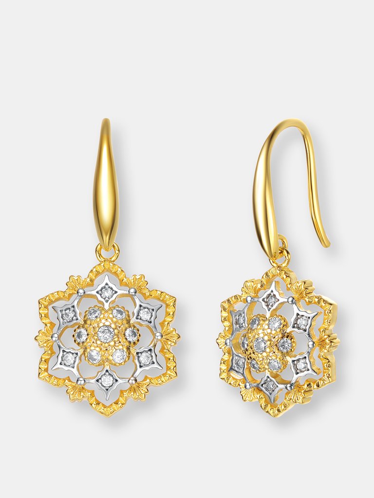 Rachel Glauber Rhodium And 14k Gold Plated Cubic Zirconia Hook Earrings - Gold