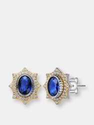 Rachel Glauber Rhodium And 14k Gold Plated Sapphire Cubic Zirconia Stud Earrings - Blue