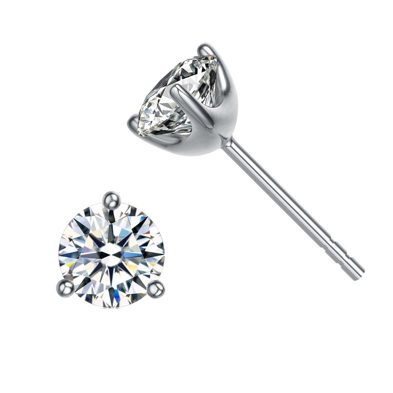 Rachel Glauber White Gold Plated and Clear Cubic Zirconia Solitaire Stud Earrings