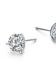 Rachel Glauber White Gold Plated and Clear Cubic Zirconia Solitaire Stud Earrings - White