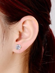 Rachel Glauber White Gold Plated and Clear Cubic Zirconia Solitaire Stud Earrings