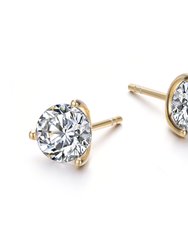 Rachel Glauber White Gold Plated and Clear Cubic Zirconia Solitaire Stud Earrings - Gold