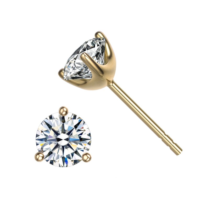 Rachel Glauber White Gold Plated and Clear Cubic Zirconia Solitaire Stud Earrings