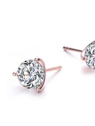 Rachel Glauber White Gold Plated and Clear Cubic Zirconia Solitaire Stud Earrings - Pink