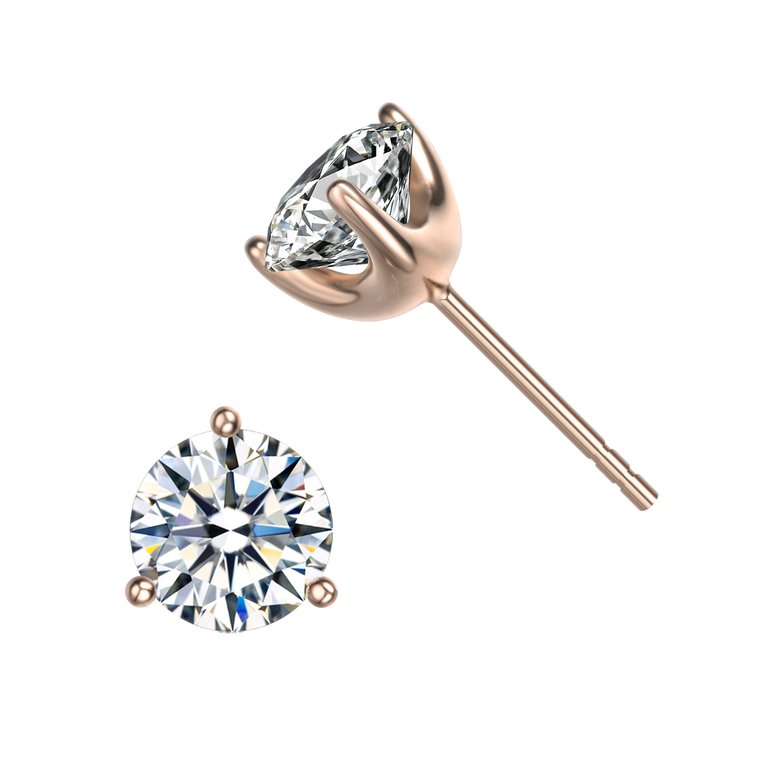 Rachel Glauber White Gold Plated and Clear Cubic Zirconia Solitaire Stud Earrings