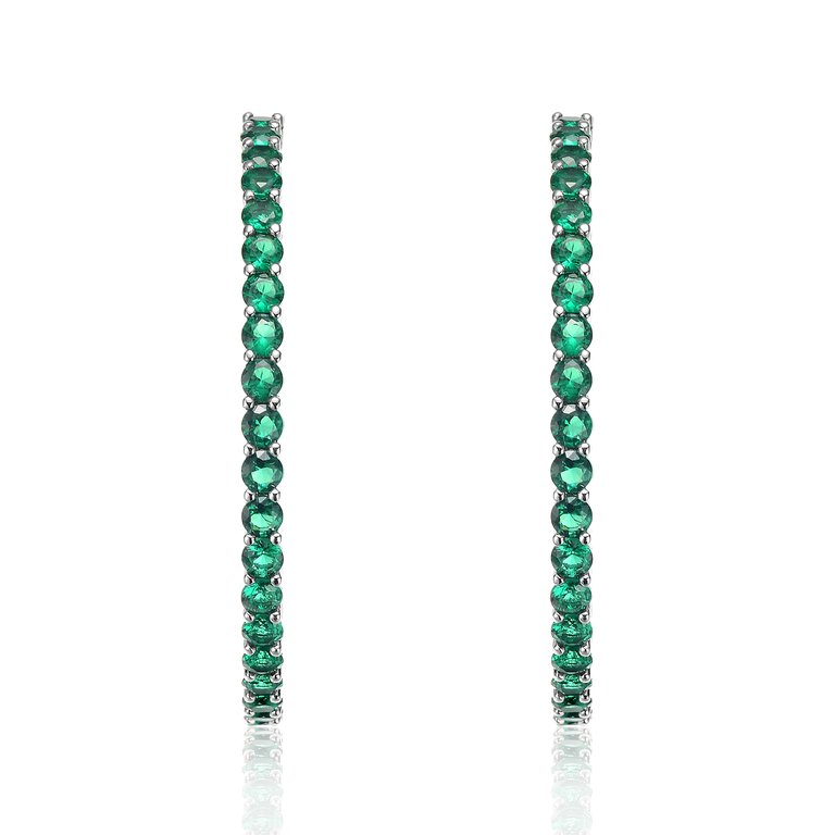 Rachel Glauber White Gold Plated with Emerald Cubic Zirconia Inside-Out Round Hoop Earrings