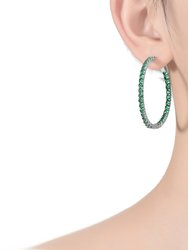 Rachel Glauber White Gold Plated with Emerald Cubic Zirconia Inside-Out Round Hoop Earrings