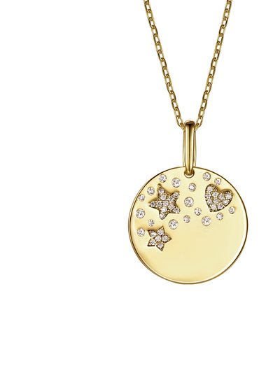 Rachel Glauber RG Children's 14k Gold Plated with Diamond Cubic Zirconia Heart & Lucky Star Galaxy Medallion Pendant Necklace product