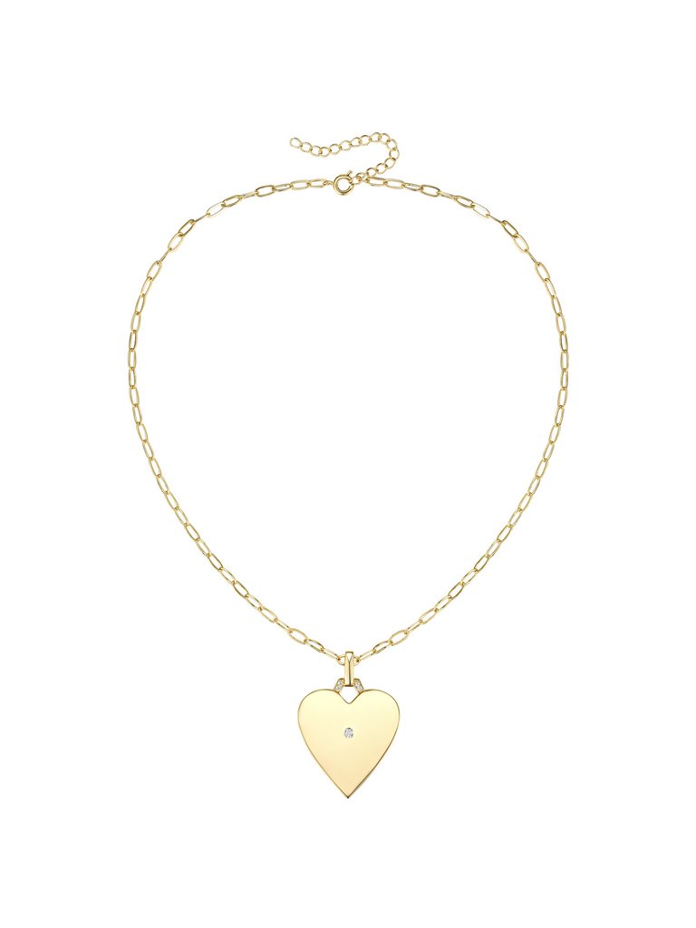 RG Kids/Teens 14k Gold Plated with Diamond Cubic Zirconia Heart Pendant Necklace - Gold