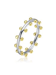 Rhodium and 14k Gold Plated Bead Band Ring - Gold