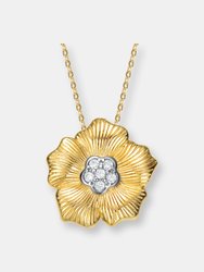Rhodium And 14k Gold Plated Cubic Zirconia Floral Pendant - Gold