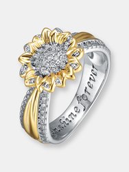 Rhodium And 14k Gold Plated Cubic Zirconia Nature Inspired Ring - Gold