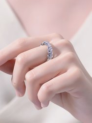 Rhodium Plated Oval Cubic Zirconia Band Ring