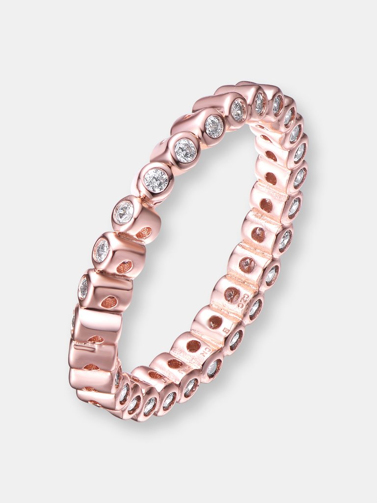 Rose Gold Plated Clear Cubic Zirconia Band Ring - Rose Gold/Clear