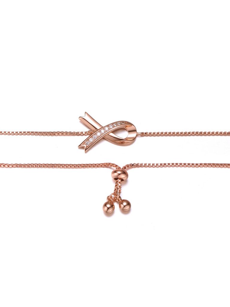 Stunning Teens/Young Adults 18K Rose Gold Plated Ribbon Charm Adjustable Bracelet