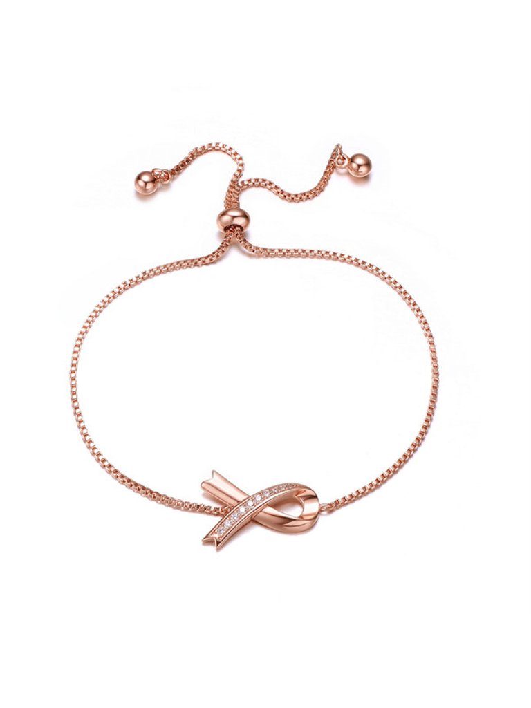 Stunning Teens/Young Adults 18K Rose Gold Plated Ribbon Charm Adjustable Bracelet - Rose