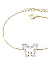 Teens 14k Gold Plated With Baguette Diamond Cubic Zirconia Halo Butterfly Charm Adjustable Bracelet - Gold