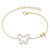 Teens 14k Gold Plated With Baguette Diamond Cubic Zirconia Halo Butterfly Charm Adjustable Bracelet - Gold
