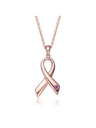 Teens/Young Adults 18K Rose Gold Plated Ribbon Pendant Necklace - Pink