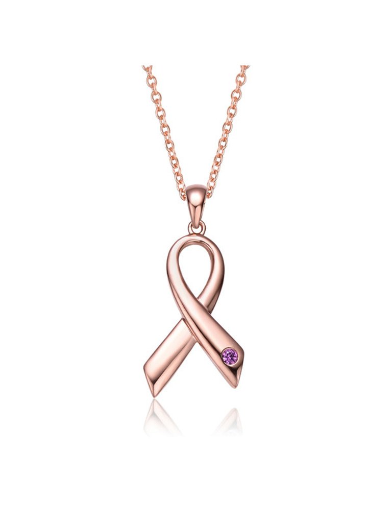 Teens/Young Adults 18K Rose Gold Plated Ribbon Pendant Necklace - Pink