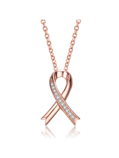 Rachel Glauber Teens/Young Adults 18k Rose Gold Plated With Clear Cubic Zirconia Ribbon Pendant Necklace product