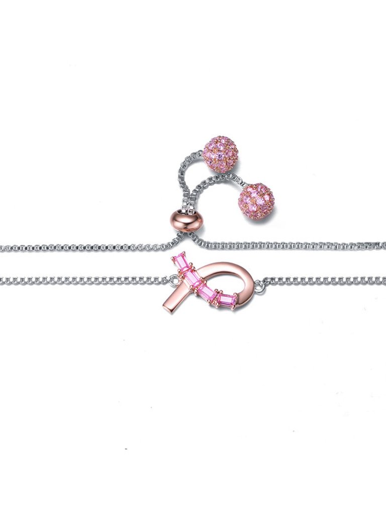 Teens/Young Adults Two Tone Ribbon Charm Adjustable Bracelet