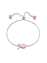 Teens/Young Adults Two Tone Ribbon Charm Adjustable Bracelet - Silver