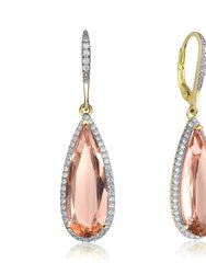 Two Tone Morganite Cubic Zirconia Drop Earrings - Gold/Pink