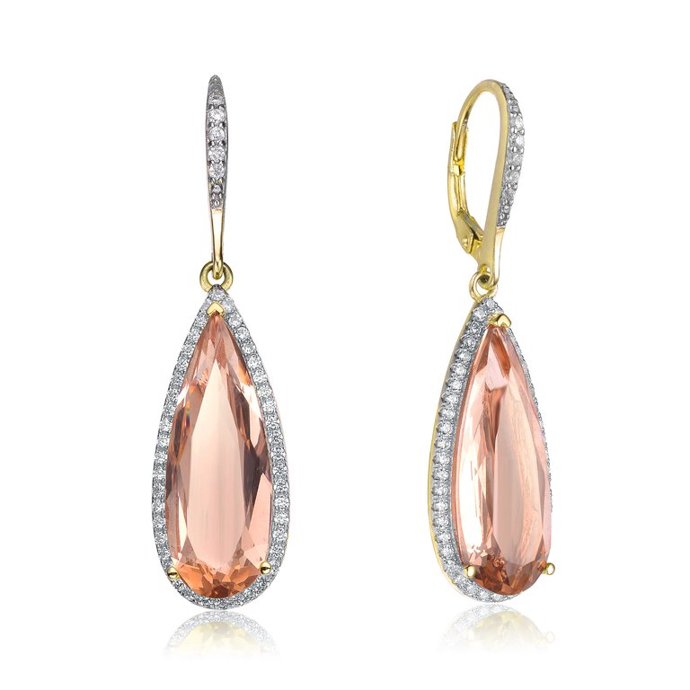 Two Tone Morganite Cubic Zirconia Drop Earrings - Gold/Pink
