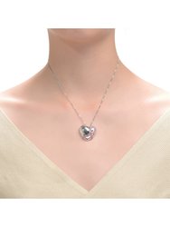 Two Tone With Pink Cubic Zirconia Heart Pendant Necklace