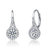 White Gold Plated Clear Round Cubic Zirconia Partially Paved and Haloed Solitaire Drop Earrings - Silver
