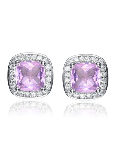 Rachel Glauber White Gold Plated Square Stud Earrings With Pink Cubic Zirconia product