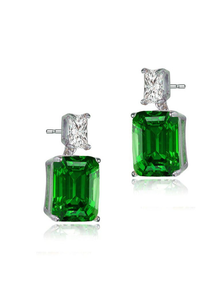 White Gold Plated With Colored Cubic Zirconia Rectangle Stud Earrings