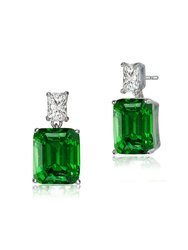 White Gold Plated With Colored Cubic Zirconia Rectangle Stud Earrings - Emerald Green